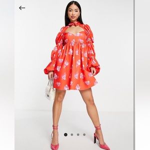 ASOS triple sleeve ditsy smock dress in red and pink floral